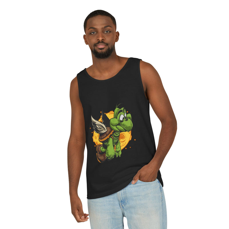 Unisex Cotton Tank Top – Garment-Dyed Flying Turtle Print