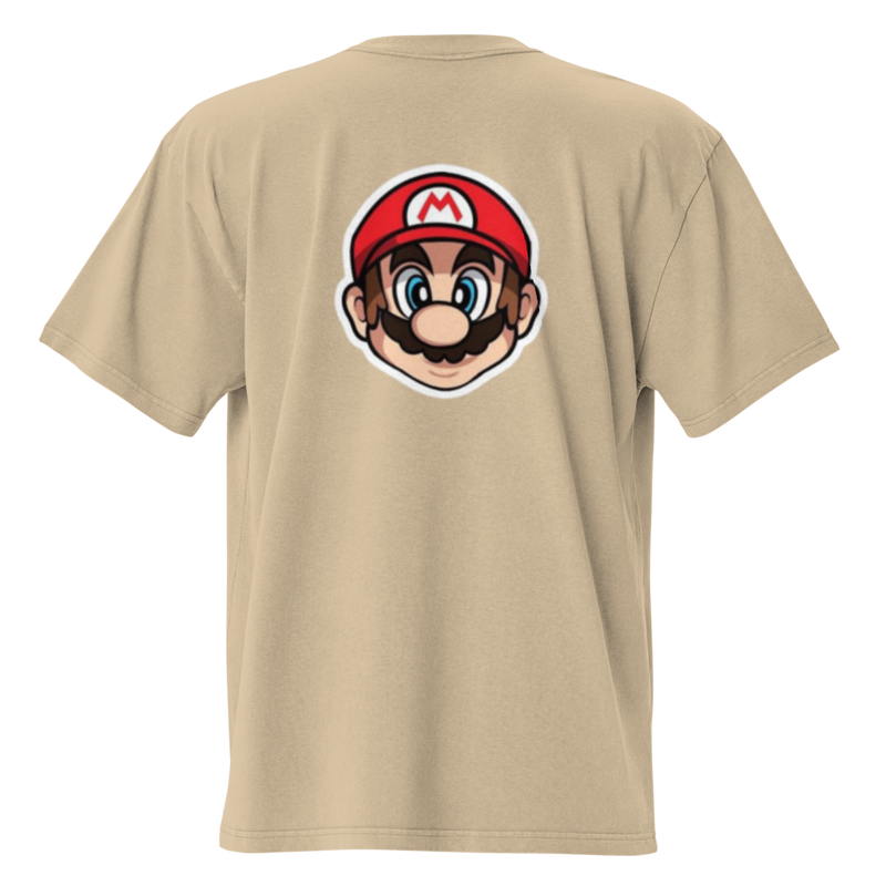 oversize faded t shirt khaki color super mario back closeup