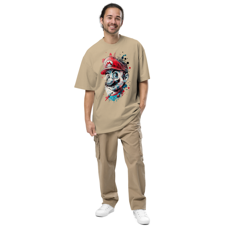 oversize faded t shirt khaki color super mario front man model