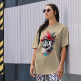 oversize faded t shirt khaki color super mario front closeup