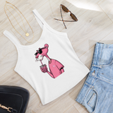 Women’s sleeveless tank with a Pink Panther graphic print, perfect for layering.