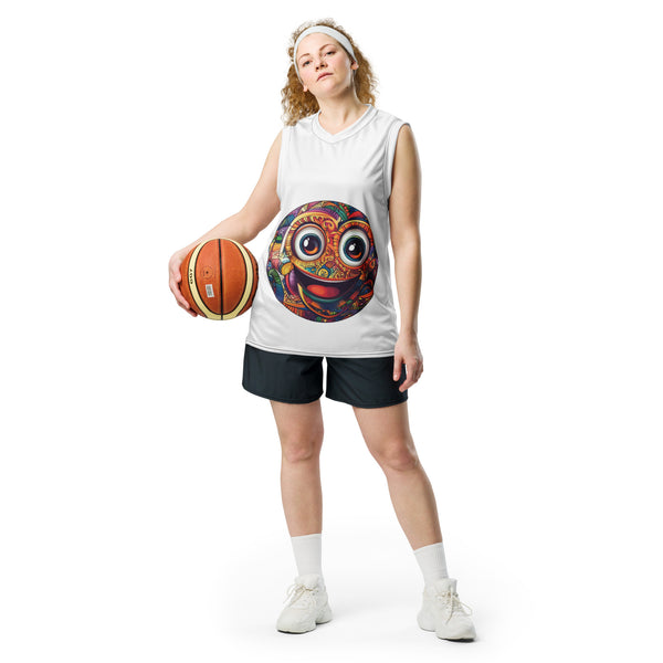 Unisex basketball jersey made from 100% recycled polyester with a breathable fit.