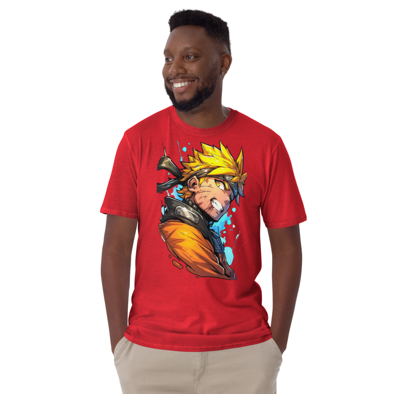 naruto art unisex red front t shirt men smiling