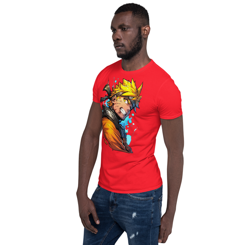 naruto art unisex red front left man pose t shirt