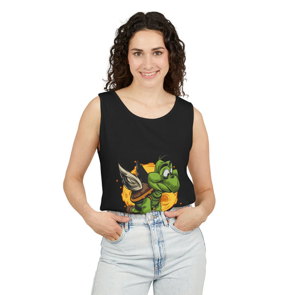 Unisex cotton tank top with Flying Turtle print on the front