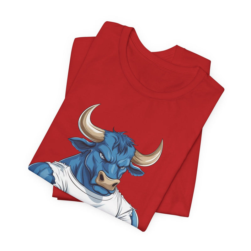 fold unisex graphic t shirt muscular blue bull print