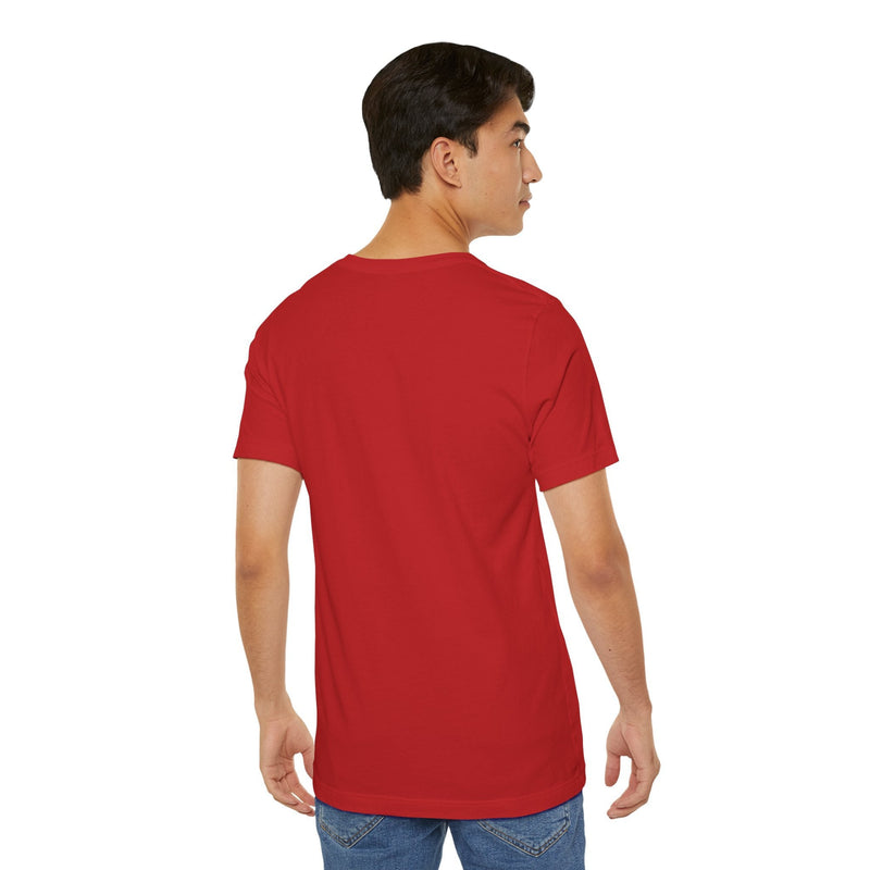 Back view of the unisex jersey tee with a plain design.