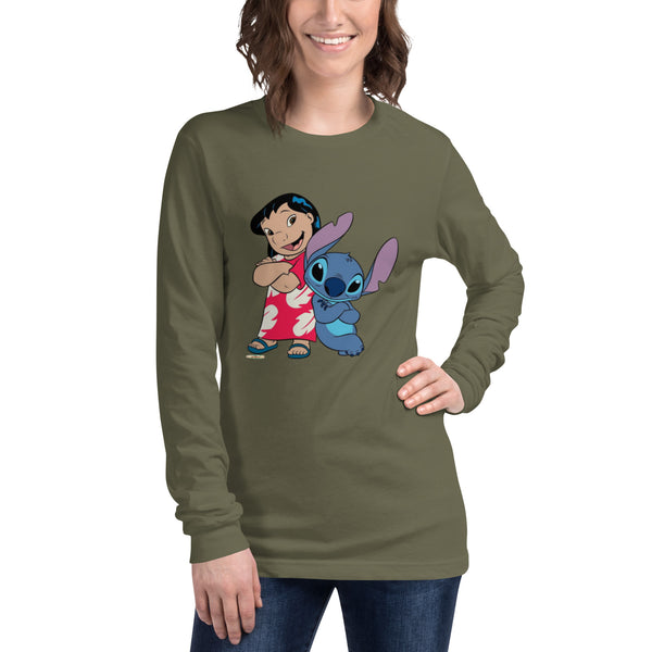 Unisex long sleeve t-shirt featuring a Lilo & Stitch print on the front 