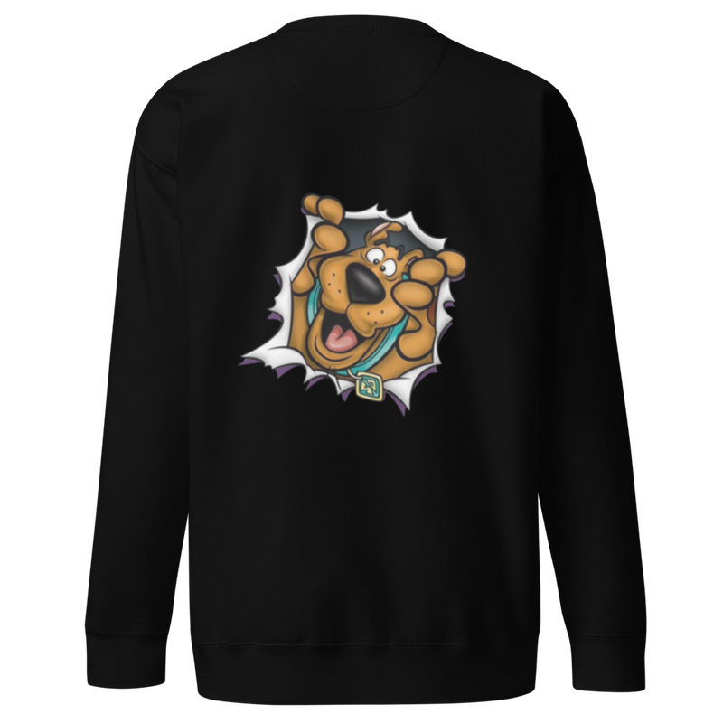 back view of Unisex Premium Sweatshirt featuring a Scooby-Doo print on soft fleece fabric.