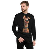  Close-up of Scooby-Doo graphic print on fleece sweatshirt with ribbed collar and cuffs.