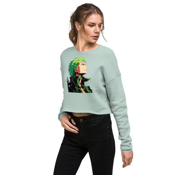 Side view of anime crop sweatshirt showing relaxed fit