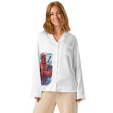 Women’s long sleeve pajama top featuring a Deadpool art print on the front