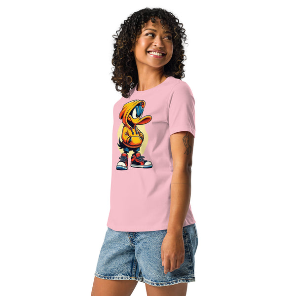  Flat lay of a women's graphic t-shirt with a vibrant Daffy Duck design.